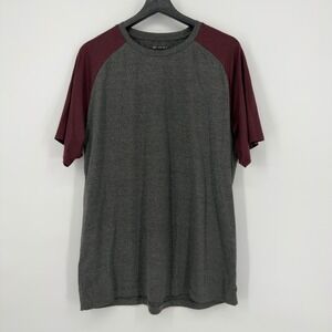 01 ALGO Mens Large Charcoal Burgundy Raglan Performance T Shirt  UV SPF 40